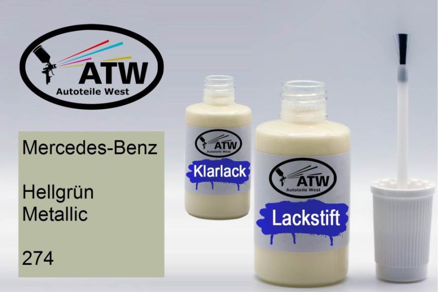 Mercedes-Benz, Hellgrün Metallic, 274: 20ml Lackstift + 20ml Klarlack - Set, von ATW Autoteile West.